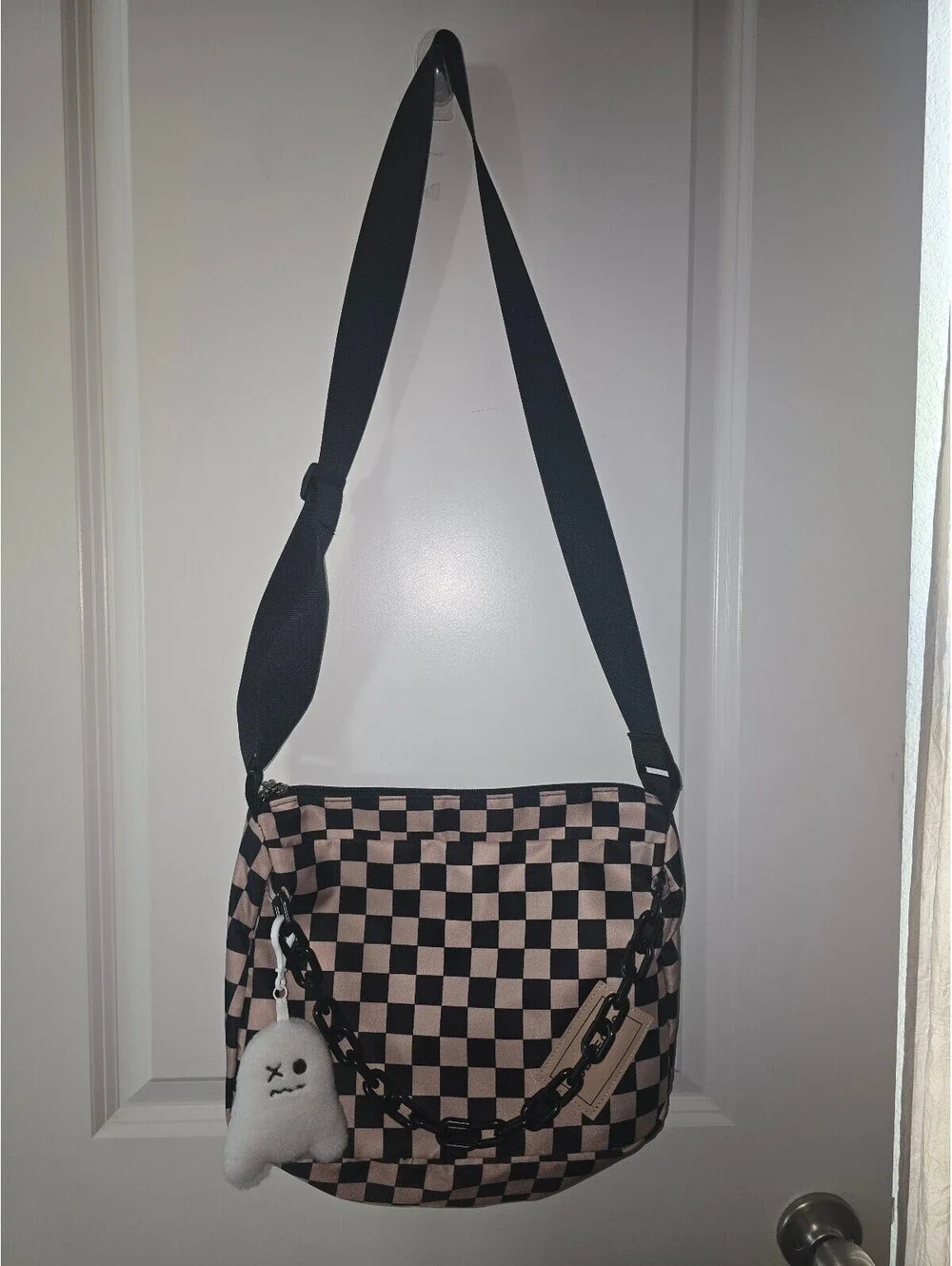 DOB SECHS Checkerboard Crossbody Shoulder Bag with Ghost Charm